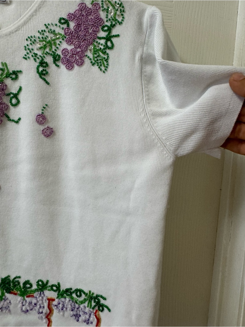 Lisa International White Short-Sleeve Tee with Purple & Green Embroidery - Picture 11 of 13